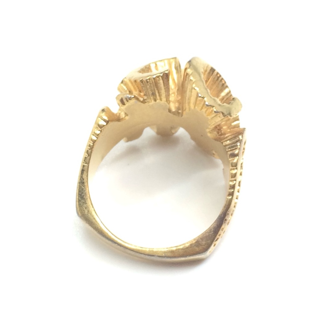 VINTAGE MCM GOLD TONE FLOWER COCKTAIL RING MODERNIST STATEMENT ABSTRACT FLORAL - Picture 10 of 16